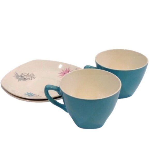 Vintage Set of 2 Midwinter 'Quite Contrary' Coffee Cups &‎ Saucers 1950s Retro - Picture 11 of 11